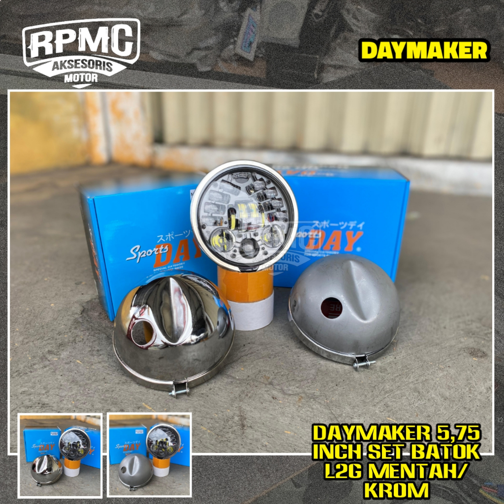DAYMAKER 5,75 INCH 16 TITIK LED IMPORT SET BATOK L2G KROM MENTAH LAMPU DEPAN PAKET BATOK SET DAYMAKE