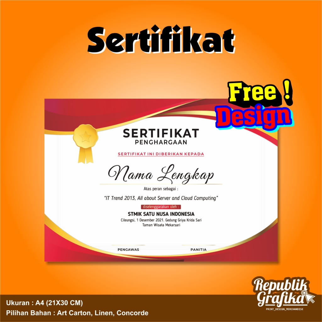 

CETAK SERTIFIKAT PIAGAM A4 CUSTOM MURAH FREE DESAIN