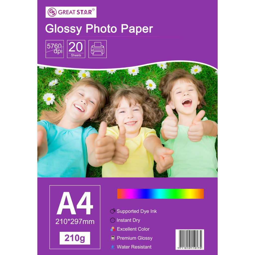

GLOSY PHOTO PAPER 210 GSM A4/20 LEMBAR