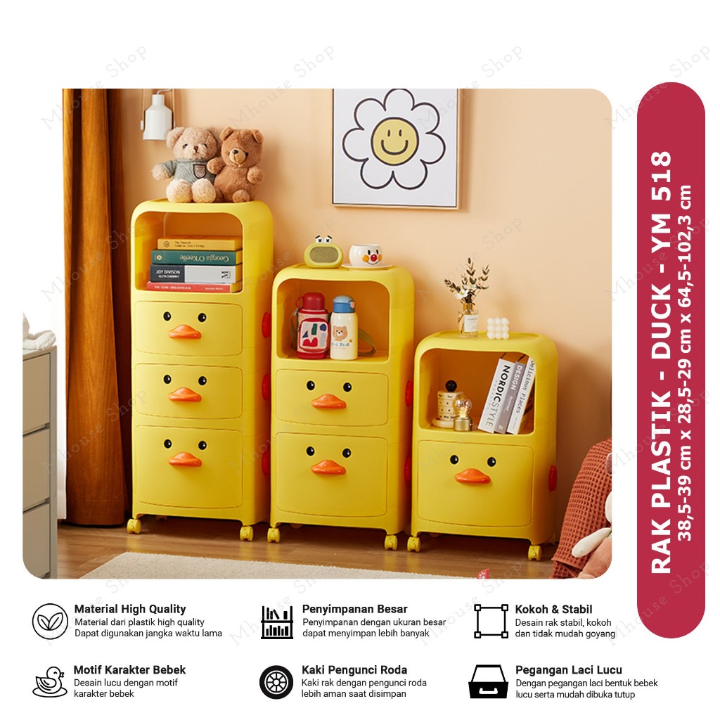 RAK TROLI PLASTIK DUCK SERBAGUNA MULTIFUNGSI / RACK TROLLEY LUCU KEKINIAN / Rak Buku Troli / Rak Tro