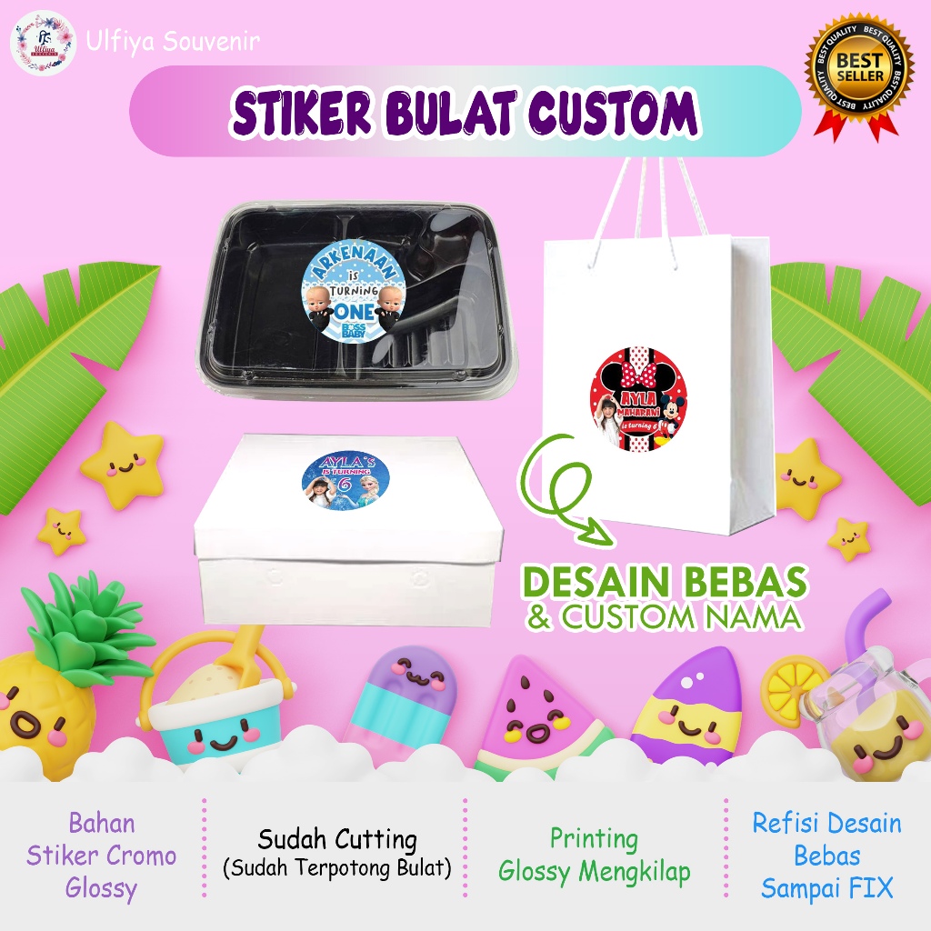 Stiker Label Bulat Custom Ultah / Stiker Nasi Kotak / Stiker Aqiqahan / Sticker Bento Custom Murah