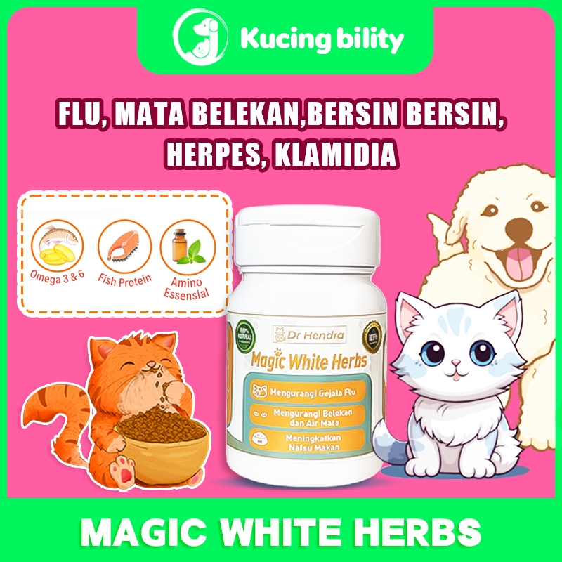 Flu Bersin bersin Vitamin Kucing Magic White Herbs Sembuhkan Herpes Klamidia Pilek Mata Belekan