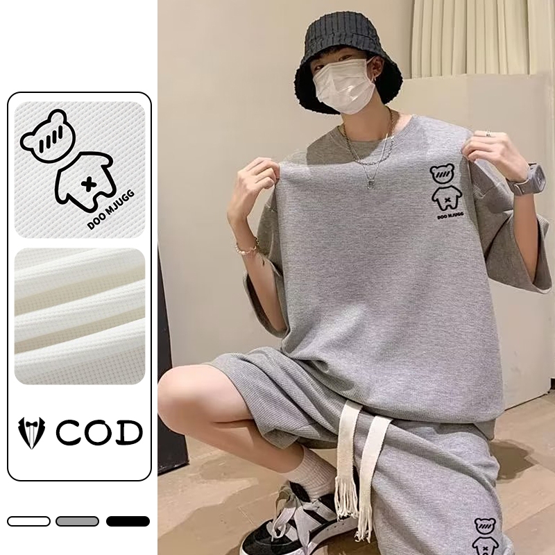 kaos jas pria abu abu Set ootd desain pola beruang baju anak laki laki leher bulat setelan celana pe