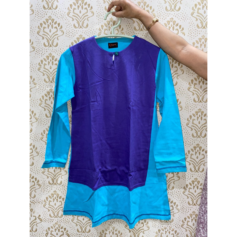 [NEW] Qirani 1 Set Atasan + Bawahan Baju Olahraga Tunik Ungu Hijau Ukuran M
