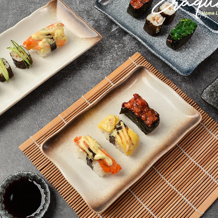 Promo Mori Japanese Sushi Plate / Piring Saji Makan Sushi Dimsum Keramik Panjang Petak Rustic Jepang