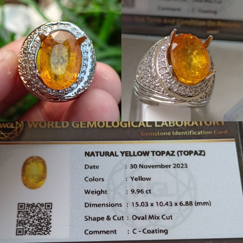 CINCIN BATU PERMATA YELLOW TOPAZ NATURAL+MEMO
