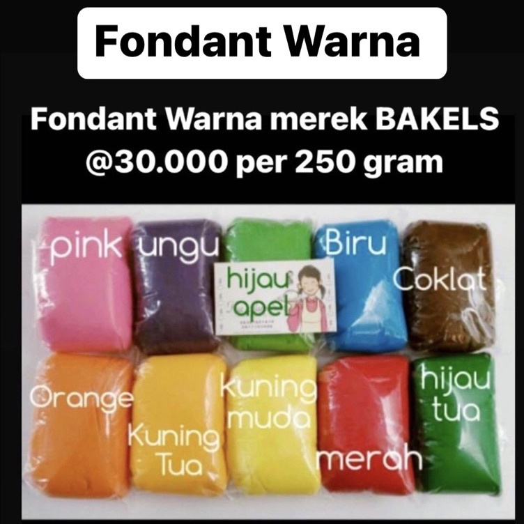 

Murah Banget FONDANT WARNA MEREK BAKELS DIKEMAS PER 250 GRAM
