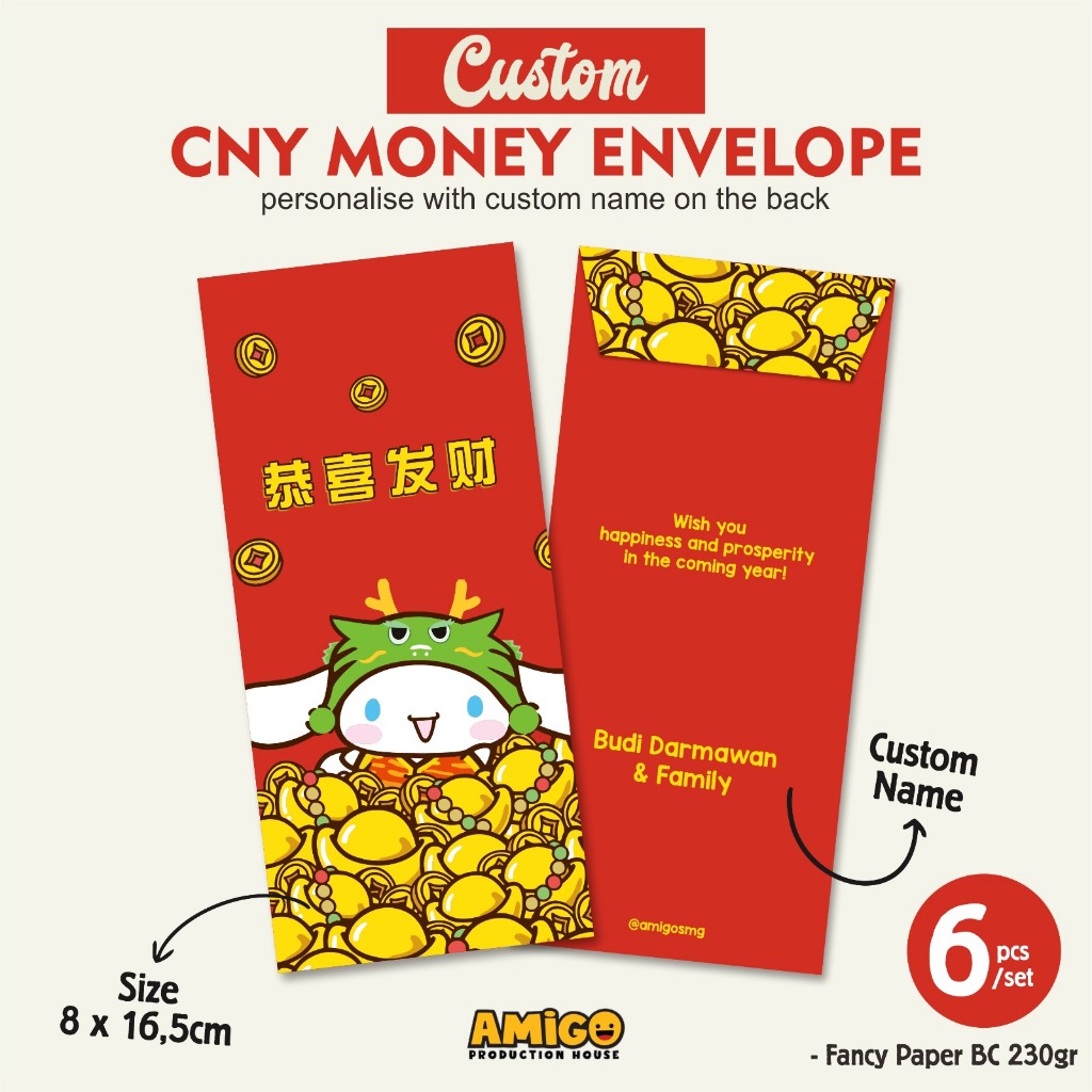 

Angpao Imlek 2025 Sanrio Tema Amplop Sincia Chinese New Year CNY Large Custom Nama Chinese New Year Dragon 6pcs