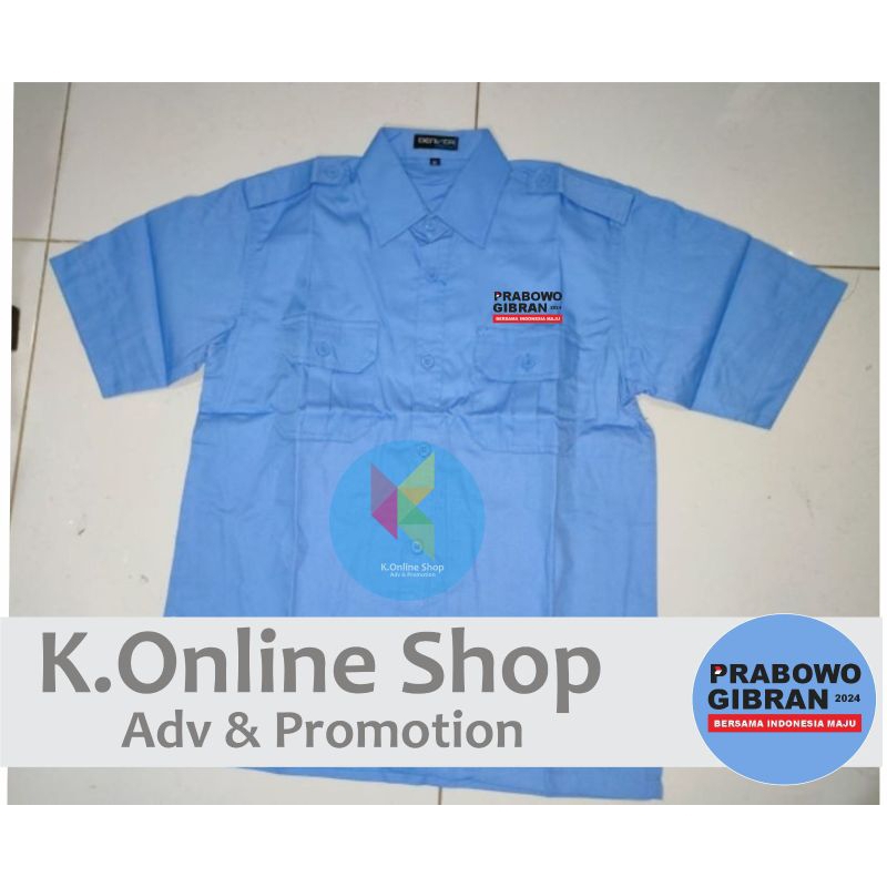 kemeja Prabowo Gibran seragam Prabowo Gibran baju Prabowo Gibran pdh bordir biru muda lengan pendek