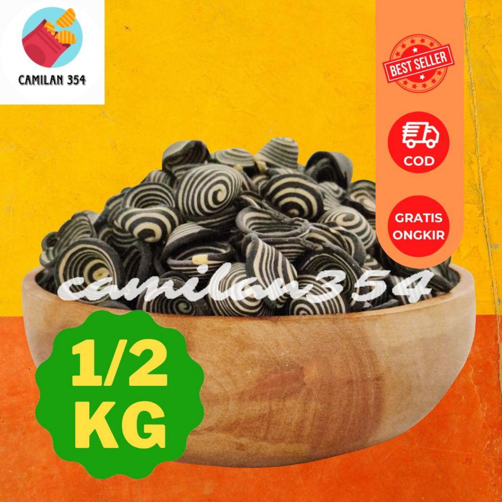 

[500GRAM] RANDOM - Kuping Gajah Hitam Putih Manis - 1/2kg / Kupingan 2 Warna Renyah 500gr / Makanan Ringan Lebaran Kiloan