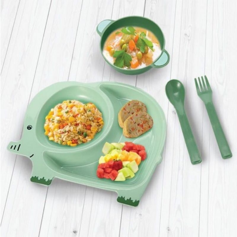 Tempat Makan Bayi Set Tempat Makan Bentuk Gajah / Set Tempat Makan Baby Safe / Tempat Makan Set Untu