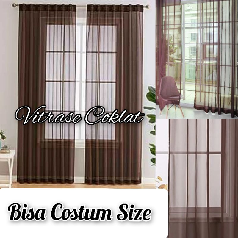 Gorden Lapisan Jendela Vitrase Gorden Import Tile Lapisan Hordeng Coklat Tirai pintu dan Jendela