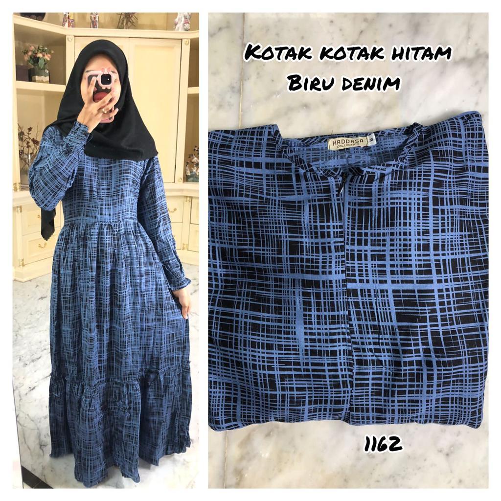 GAMIS RAYON MOTIF KOTAK KOTAK HITAM (BIRU DENIM)