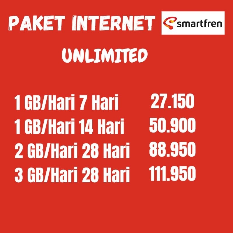 paket internet Smartfren unlimited 1gb 2 gb 2gb 3gb /paket data Smartfren / kuota internet Smartfren
