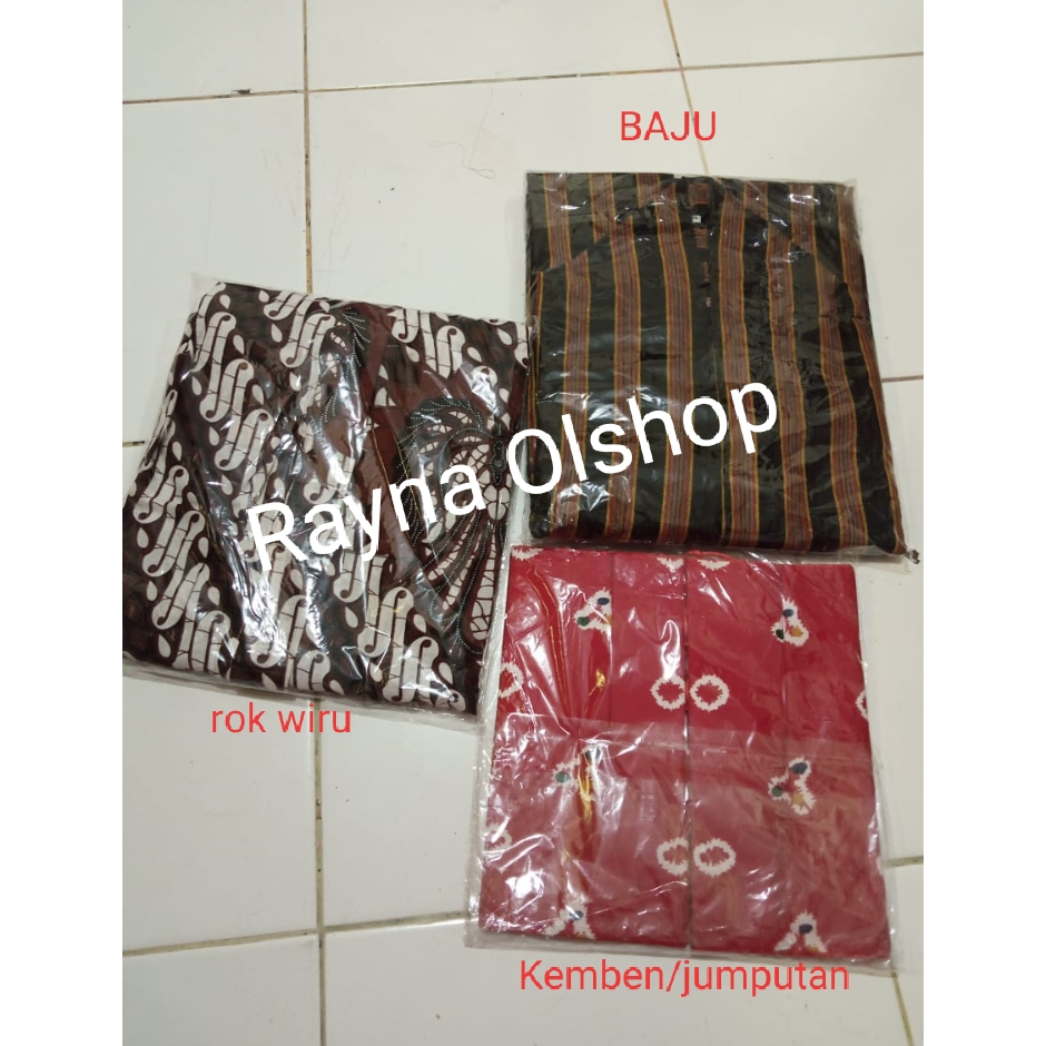 PAKETAN LENGKAP PAKAIAN WANITA KHAS ADAT JAWA SOLO JOGJA, KEBAYA LURIK BIRU WANITA + KEMBEN/ JUMPUTA