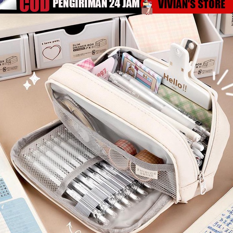 

Diskon Pencil Pouch / Tempat Pensil Penyimpanan Besar/Kotak Pensil Besar Double Zipper Warna Pastel Dua Resleting Dual Zipper Muat Banyak