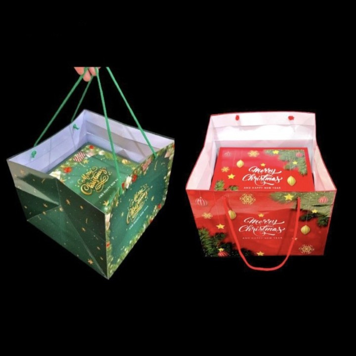 

5 paket lengkap dus kotak packaging kue brownies tutup motif natal paper bag hadiah hempers christmas