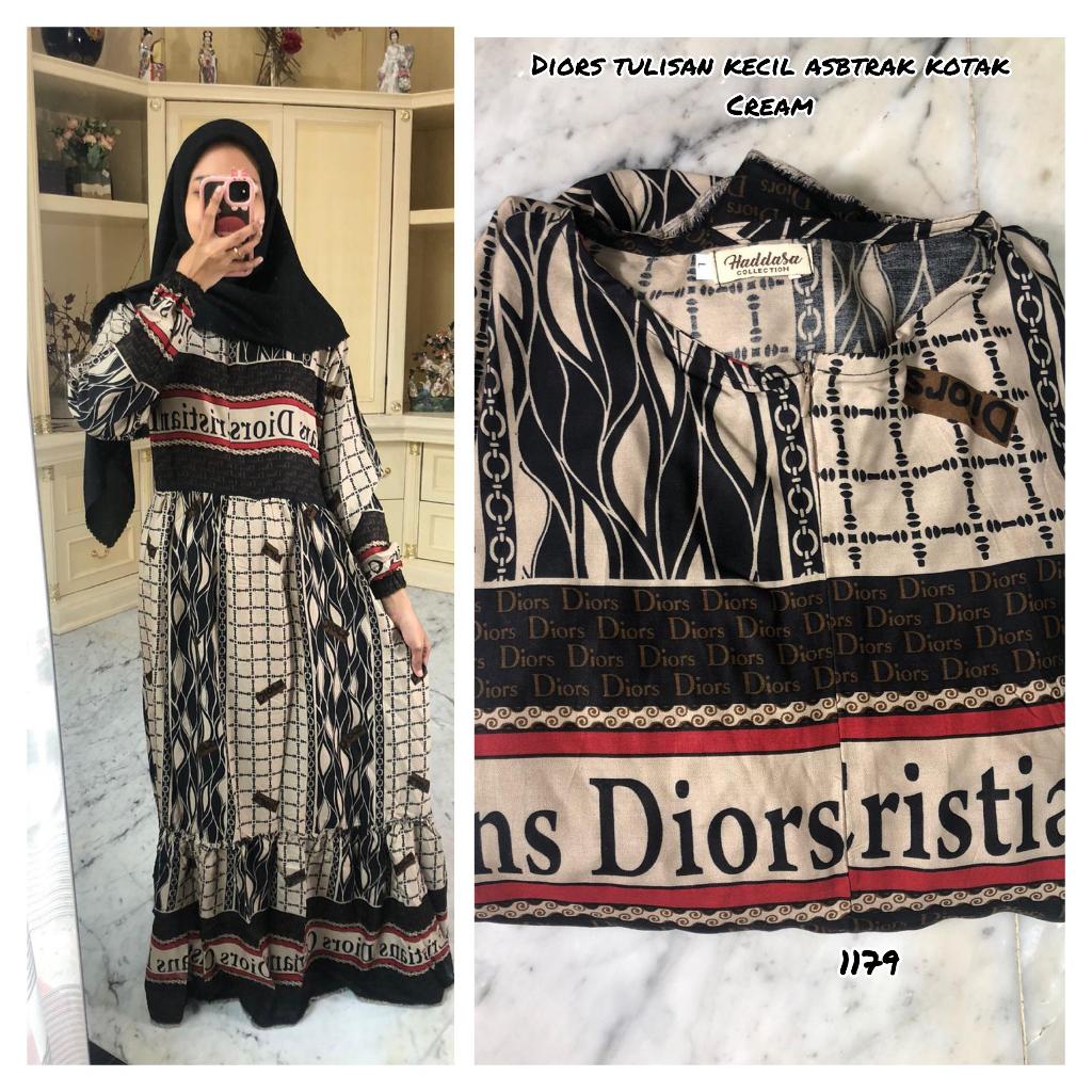 GAMIS RAYON MOTIF DIORS TULISAN KECIL ABSTRAK KOTAK (CREAM)