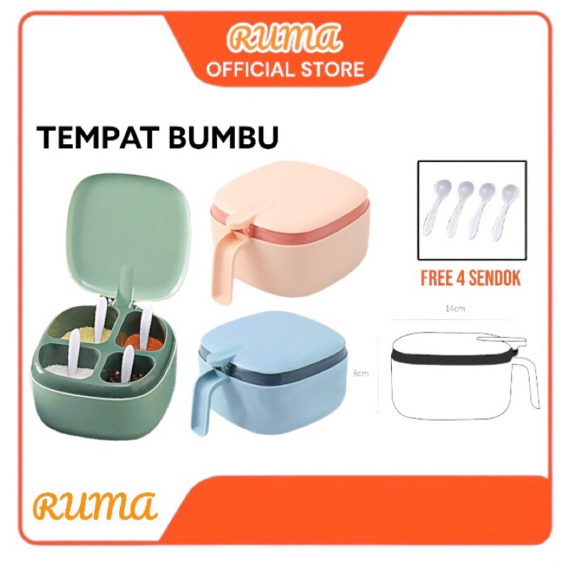 RUMA- Wadah Tempat Bumbu Dapur Aesthetic Set 4 in 1 | Seasoning Storage Container Box | Kotak Bahan 