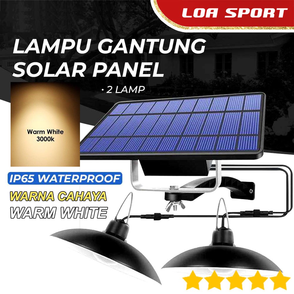 Lampu Gantung Outdoor Waterproof Solar Panel 2 Lampu Warm White