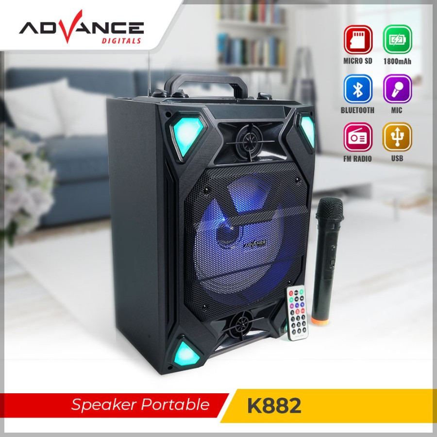 Speaker Bluetooth Salon Advance K882 Speaker Portabel 8" Gratis 1 Mic
