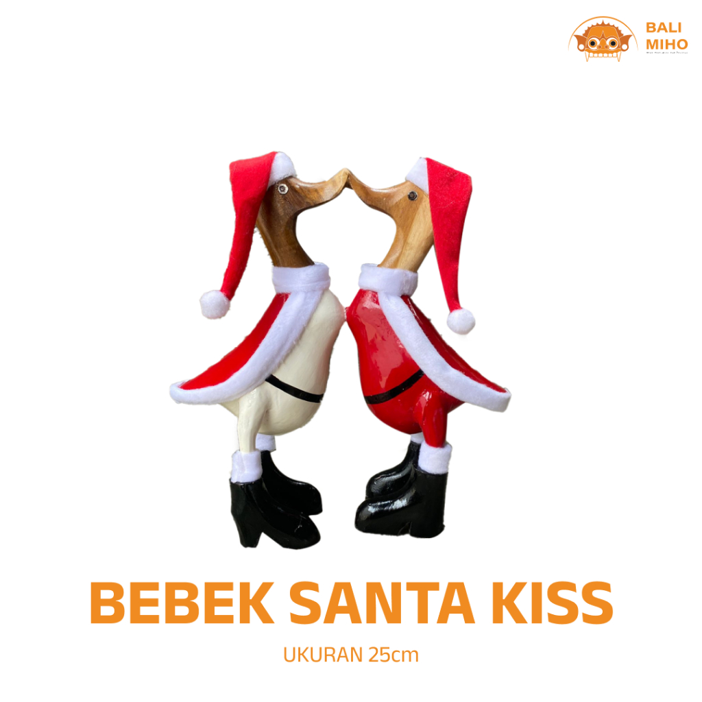 Patung Bebek Santa Kiss 25 cm - Patung Bebek 1 Set - Pajangan Bebek - Bebek Natal - Bebek Kayu Chris