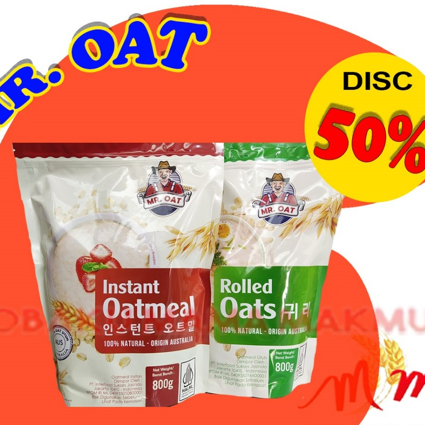 

Mr.Oat Instan Oatmeal Rolled Oats Oatmeal Kemasan Bag 800g - 100% Natural Oat Origin Australia