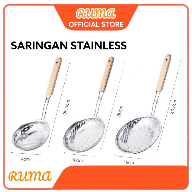 RUMA - Saringan Gorengan Stainless Gagang Kayu | Serokan / Serok Penggorengan Stenlis Saring Minyak 