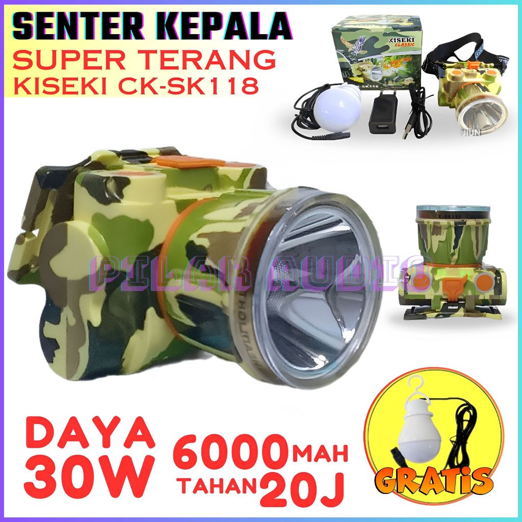 Senter Kepala LED Cas Anti Air KISEKI CK-SK 118 - Super Awet Super Terang 30 Watt - Senter Kepala Ki