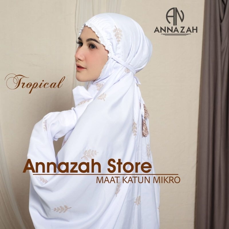 Annazah - Mukena Terusan Putih Jumbo Dewasa Full Bordir Bunga