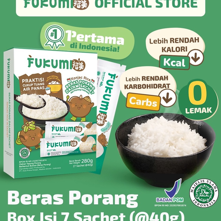 

Kode TZP708 FUKUMI BERAS PORANG BOX SACHET - Fukumi Shirataki Beras Konjac Rice Diet isi 7 sachet x @40gr