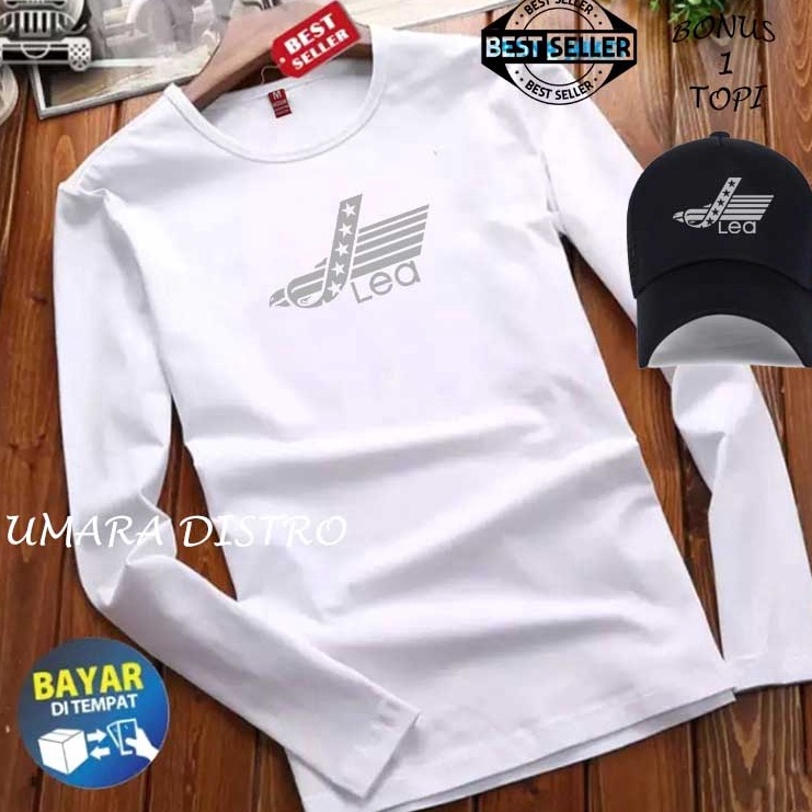 ➨ FREEE TOPI...!!! Kaos Lengan Panjang LEA Text Silver Premium Baju Pria Wanita Premium Distro ➝Prom