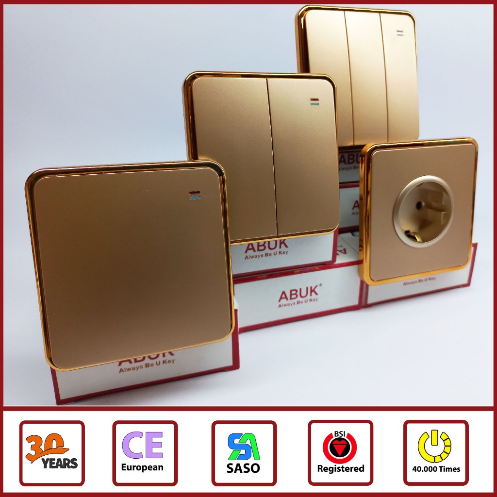 Saklar Rumah Dobel Emas Putih Emas Abu Sikat Standar Internasional