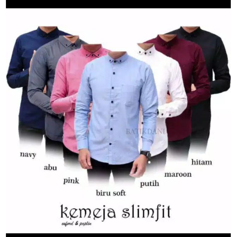 Kemeja Polos Biru Pria Lengan Panjang Formal Hem Kantor Pria