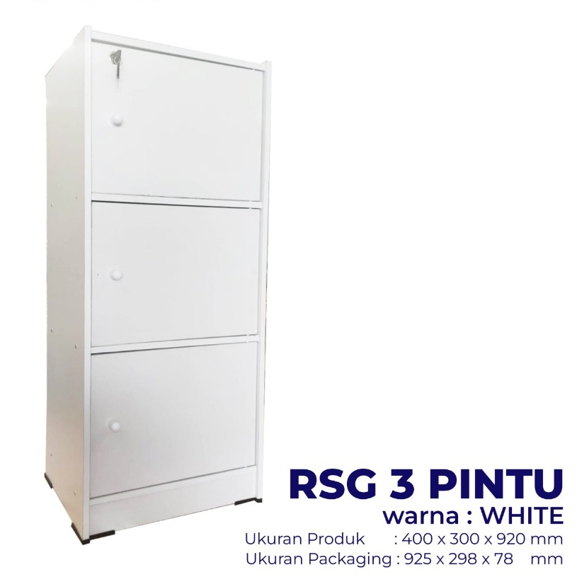 RAK SERBAGUNA LEMARI BUKU RAK BUKU 3 SUSUN PINTU KAYU DENGAN KUNCI