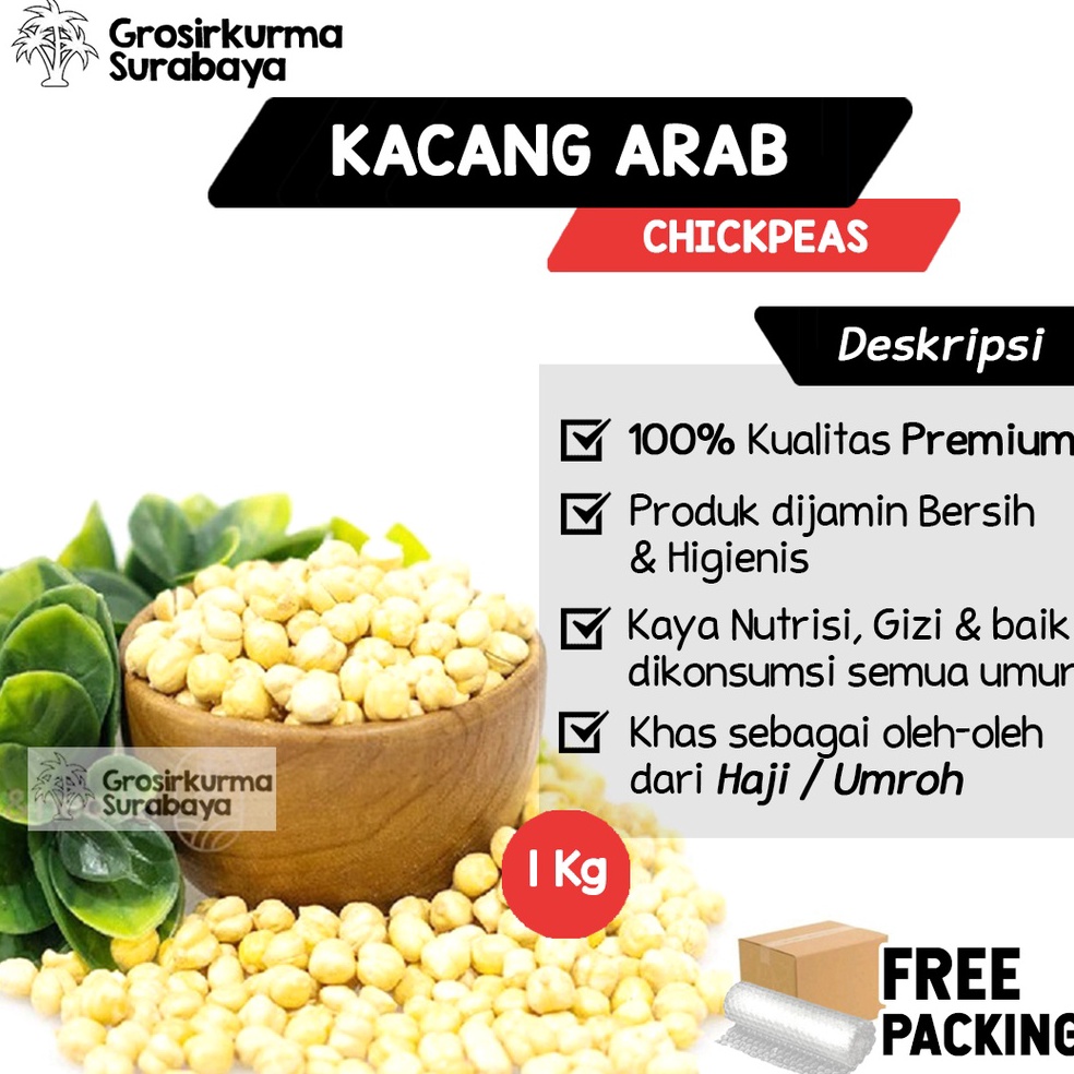 

75 KACANG ARAB CHICKPEAS Premium 1kg Matang Panggang Moodbooster MPASI Almond Oleh oleh Haji Umroh 7237