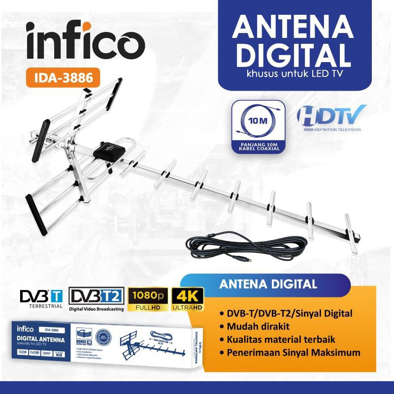 Antena Luar Digital Outdoor INFICO / WELHOME TV Led Lcd 003 Free Kabel 10 Meter