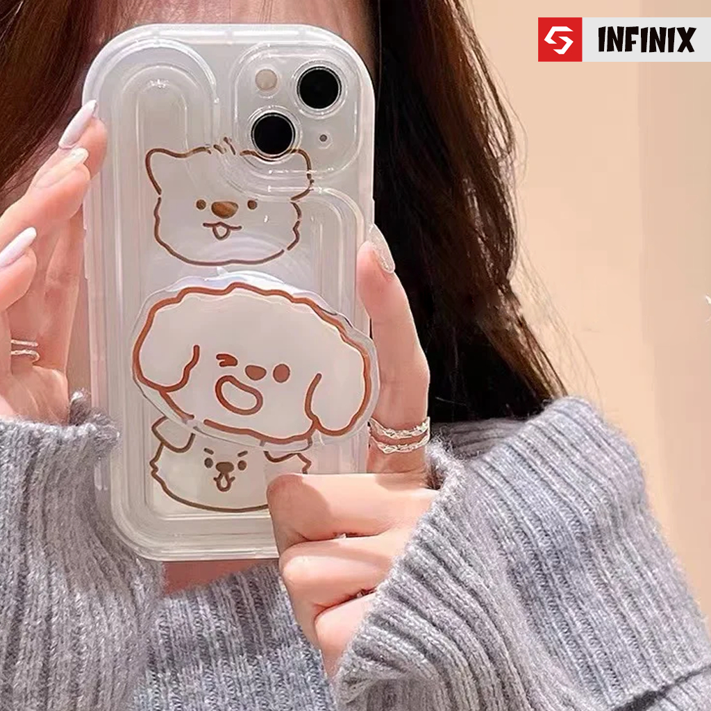 SOGGY Case Puppy Dog Casing for Infinix Hot 40 40i 40 Pro 9 10 11 11S 12i 12 20i 30i 30 Play Note 11 12 2023 G96 Smart 5 6 7 8 Ram 3 6 2 NFC Pro Softcase Include Pop Socket Motif Anjing Cewek Lucu