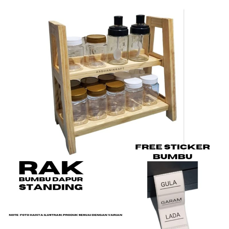 Rak bumbu dapur rak kayu serbaguna 2 tingkat