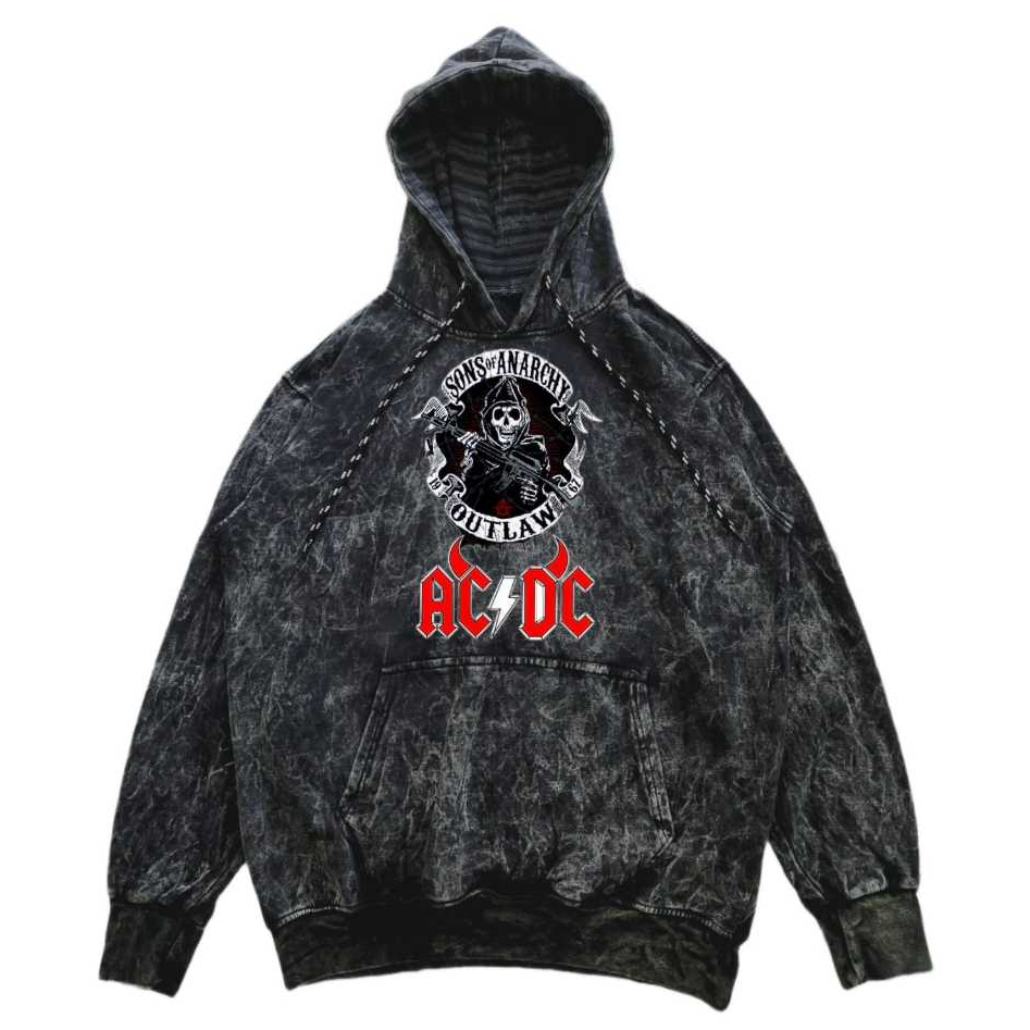 Jaket Hoodie Sandwash Pria oversize ACDC Suwiter hoodie Unisex Pria Dan Wanita