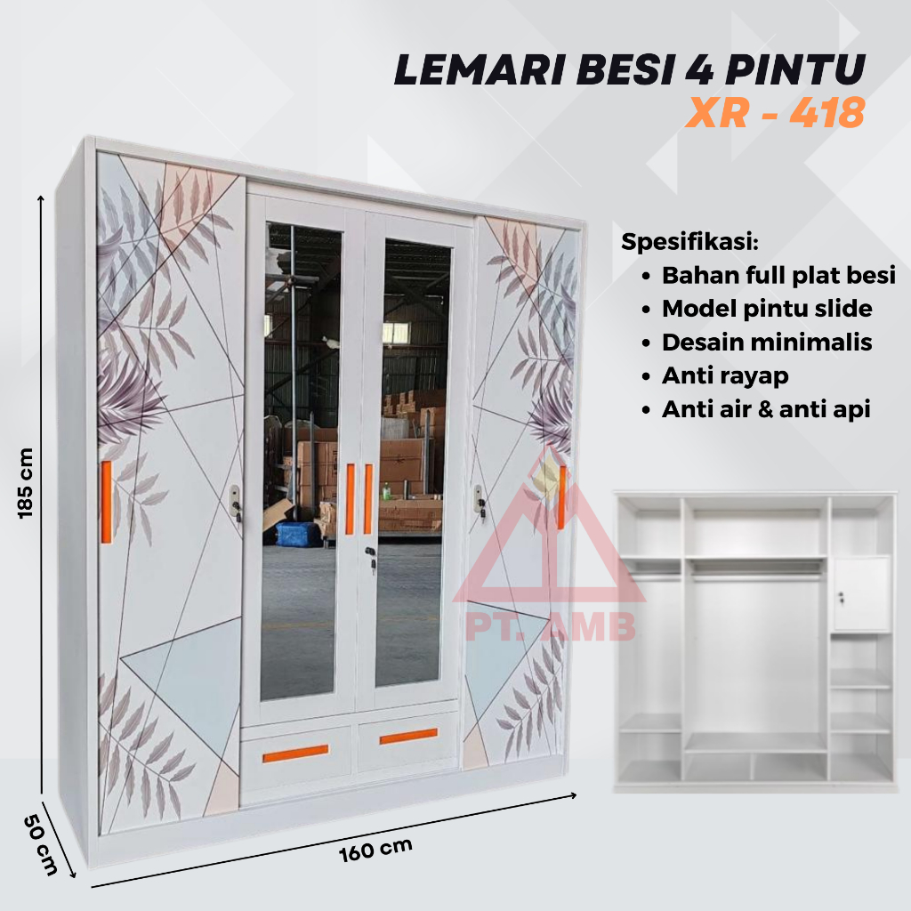 LEMARI PAKAIAN 4 PINTU BESI SLIDING/LEMARI BAJU JUMBO MURAH/LEMARI SLIDING 4 PINTU/LEMARI PAKAIAN BE