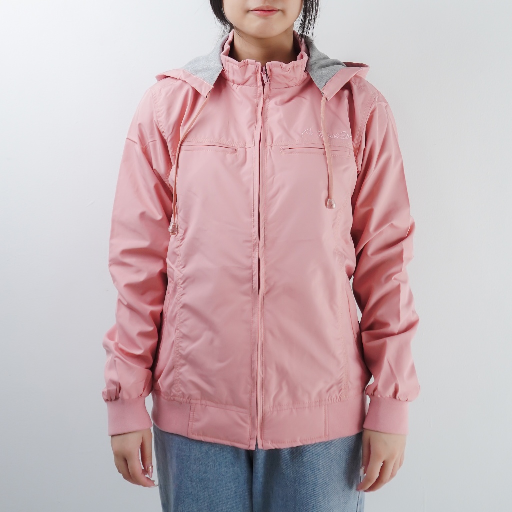 MUSTEVANS JAKET HOODIE PARASIT PARASUT WATERPROOF WANITA PINK