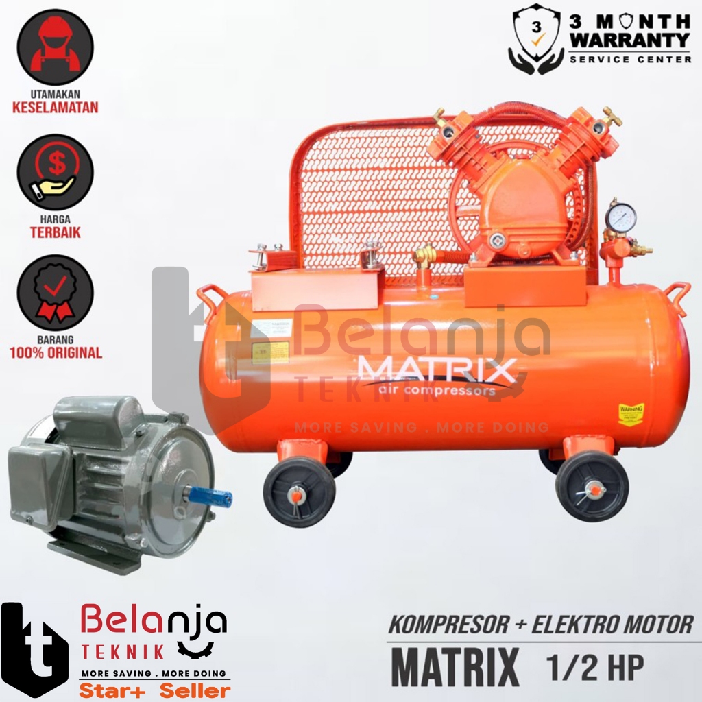 Matrix Mesin Kompresor Angin 0.5 Hp dan Dinamo 1/2 HP 1 Phase 4 Pole
