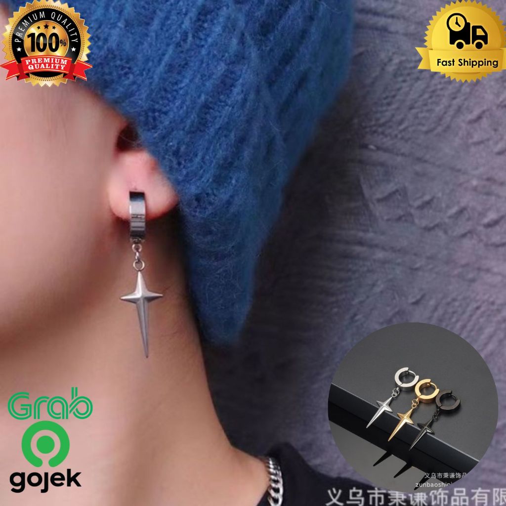 Anting pria jepit tanpa tindik /anting tusuk korea pedang bintang ,/ anting pria / anting jepit / an