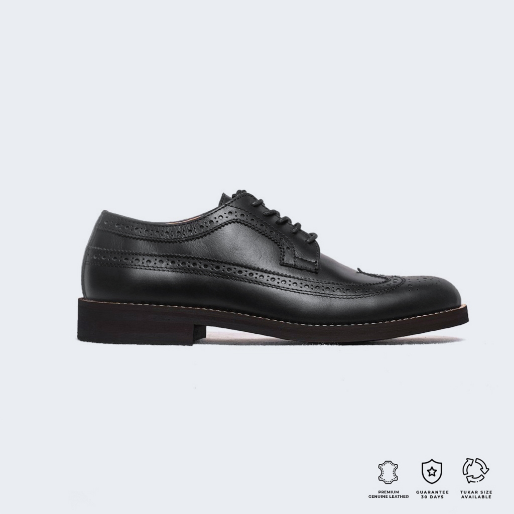 Brygan Craftmanship - Sepatu Kulit Asli Formal Pria Longwing - Sepatu Kerja Sepatu Hitam Sepatu Kant