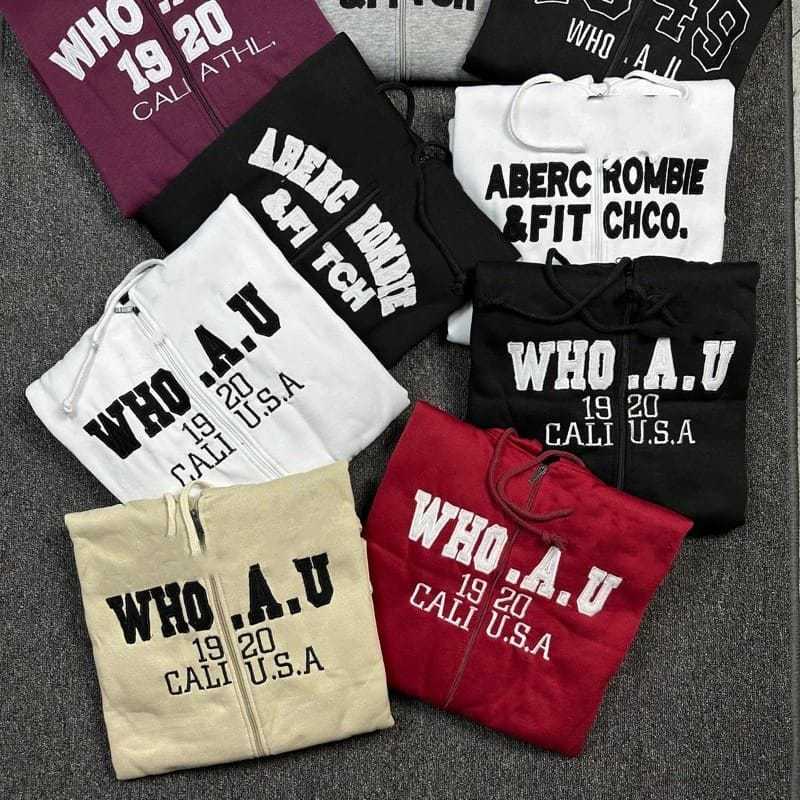 Jaket Hoodie WHO.AU California USA Bordir Resleting Premium Hingh Quality Bahan Fleece Tebal