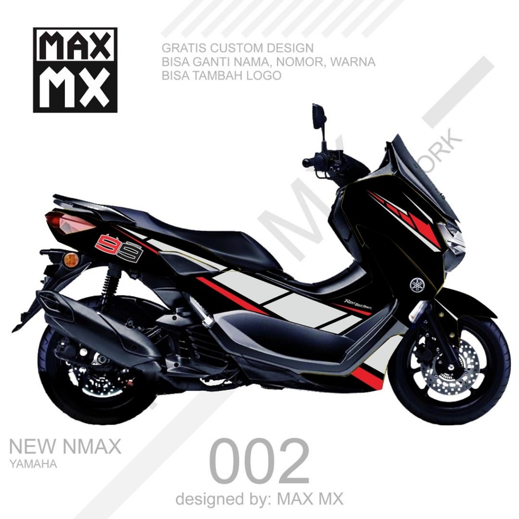 decal variasi striping keren dekal sticker fullbody nmax new motif hitam abu list merah D-G3-002