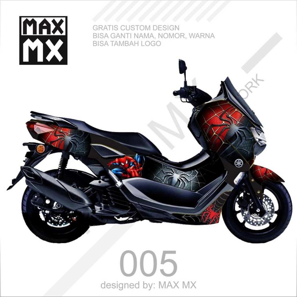 decal variasi striping keren dekal sticker fullbody nmax new motif spiderman hitam merah D-G3-005