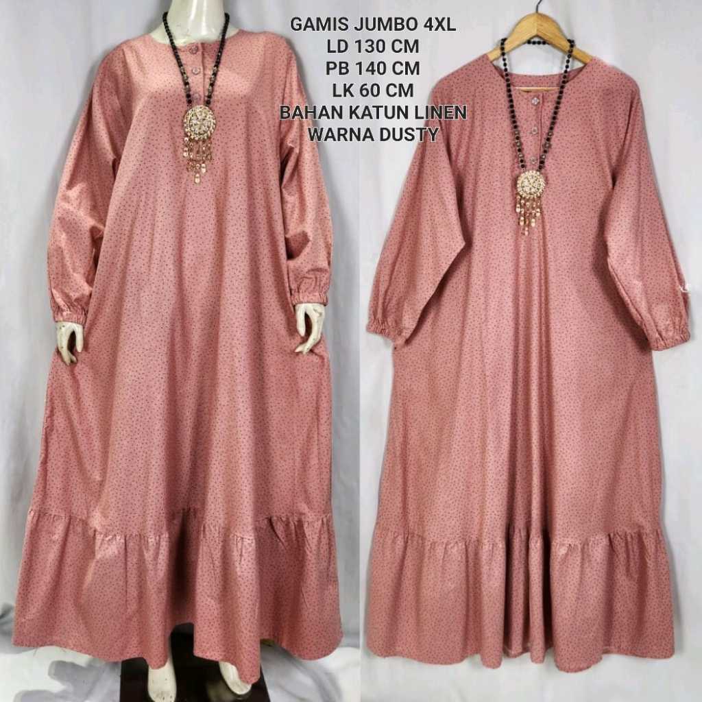 Gamis Dress Jumbo Wanita Ld 130 Cm Bahan Katun Linen