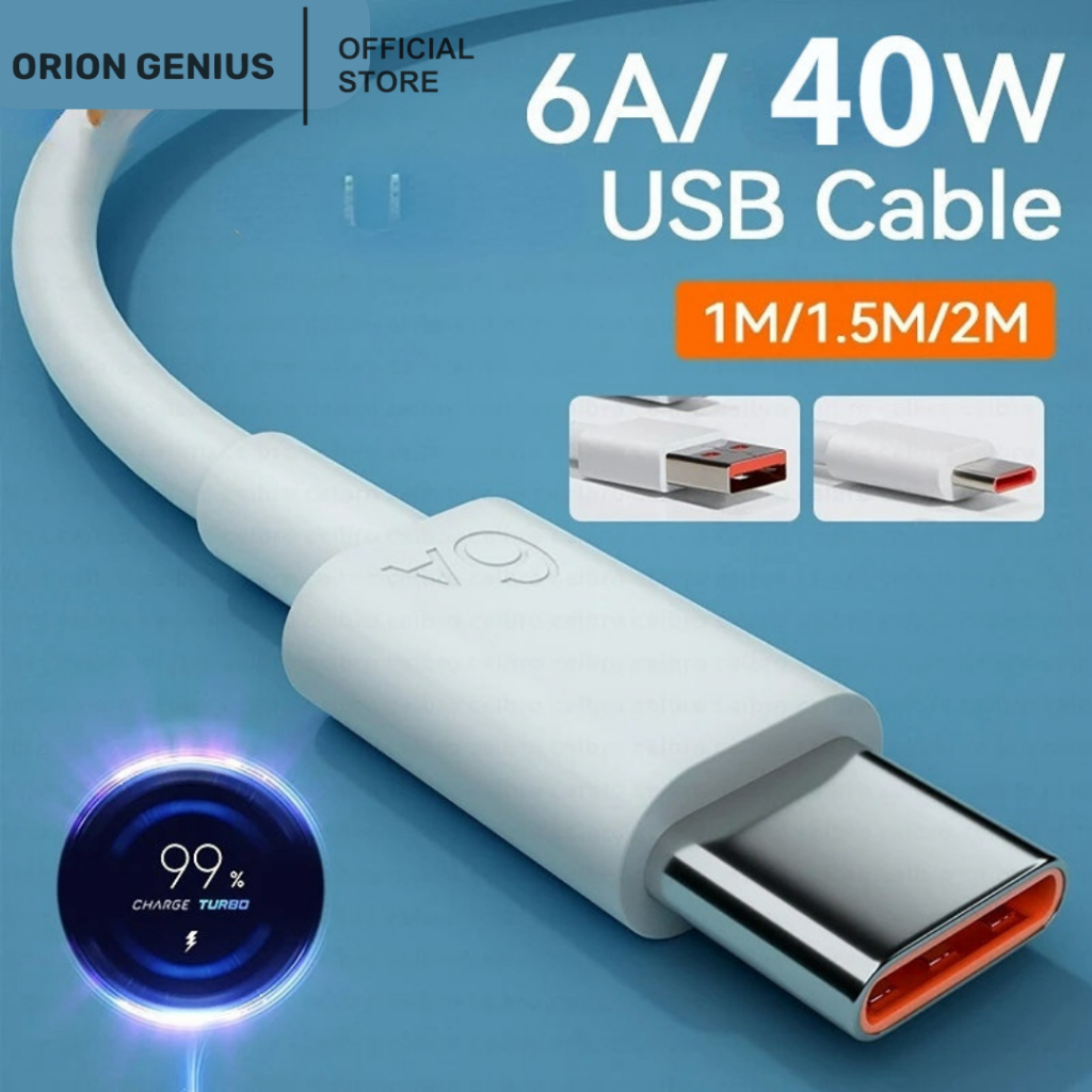 Orion Genius Kabel Charger 40W 6A USB to Tipe C Cable Data Fastcharging Support for Oppo Samsung Huawei Redmi